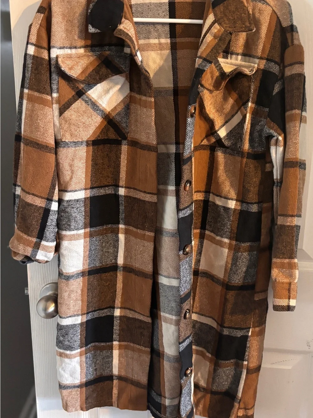 SHEIN Brown Black White Plaid Kids Jacket